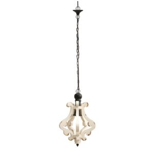 21 Inch French Country Chic Pendant Chandelier Distressed White Mango Wood - Saltoro Sherpi
