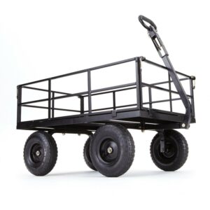 Gorilla Carts Towable Steel Utility Cart w/ Removable Side Panels, 1200 lb Capacity, Black