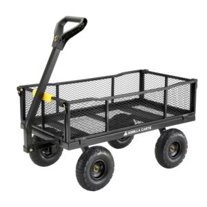 Gorilla Carts Towable Steel Utility Cart w/ Removable Side Panels, 900 lb Capacity, Black