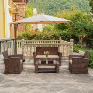 Grandview Outdoor 4-piece Brown Patio Conversation Set with Cushions Beige