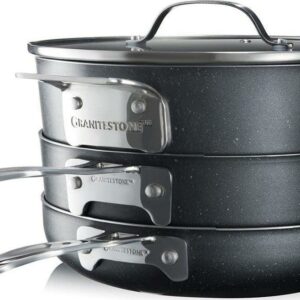 Granitestone 10" Stackmaster 5 Piece Nonstick Pots and Pans Set, Stackable Aluminum Cookware Set, Non Stick