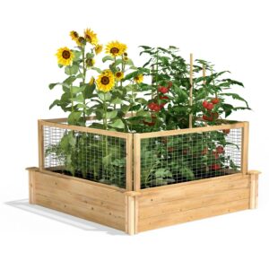 Greenes Fence 4' x 4' x 10.5" Cedar Raised Garden Bed with CritterGuard Fence System