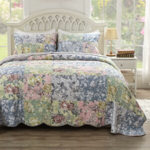 Greenland Home Fashions Emma Traditional Patchwork Floral Quilt Set 3-Piece King/Cal King