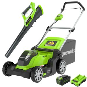Greenworks 40V 17" Push Mower + Axial Brushless Blower, with 4.0Ah USB Battery & Charger