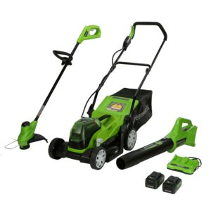 Greenworks 48V 14" Mower, 24V Axial Blower, & 24V 10" String Trimmer Combo
