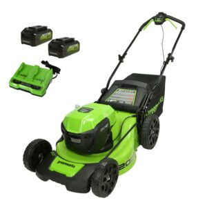 Greenworks 48V 20" Brushless Battery-Powered Lawn Mower + Two (2) 4.0Ah USB Batteries and Charger