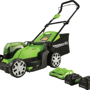 Greenworks 48V (2x24V) 17" Battery Push Mower + 2 x 24V 4Ah Batteries & Dual Port Charger 2526302