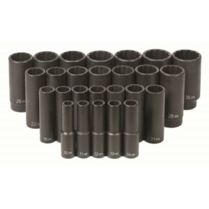 Grey Pneumatic 1726MD 1/2" Dr. 26 Pc. Deep Length Metric Set - 12 Point