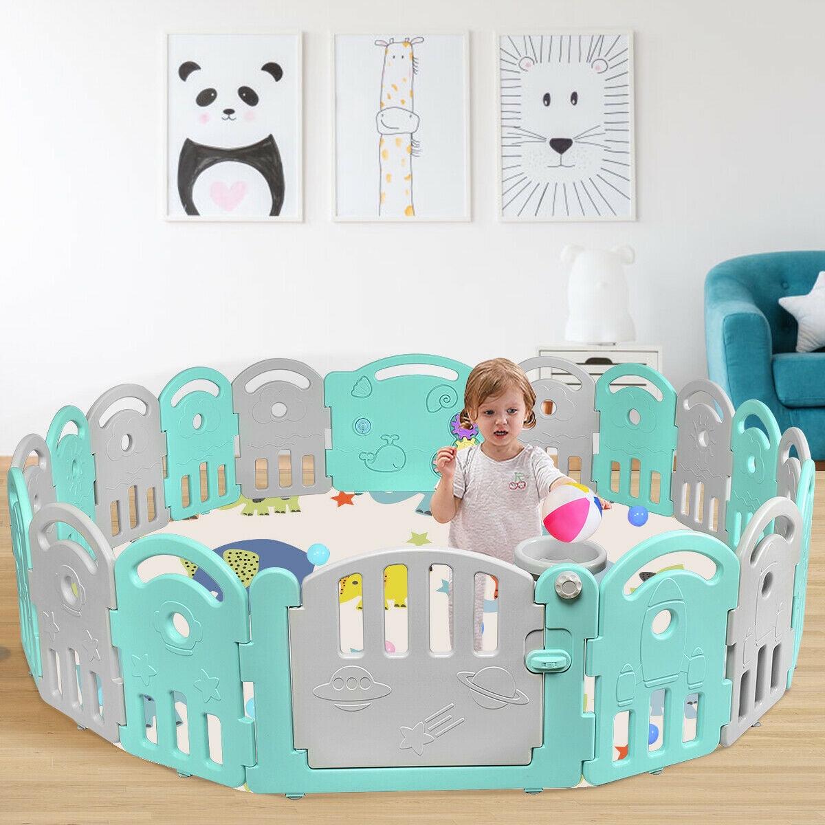 Gymax Fashion 18-Panel Kids Safe Playpen Baby Activity Center Playard Home