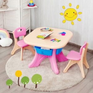 Gymax Fashion Plastic Children Kids Table & Chair Set 3 PC Play Furniture