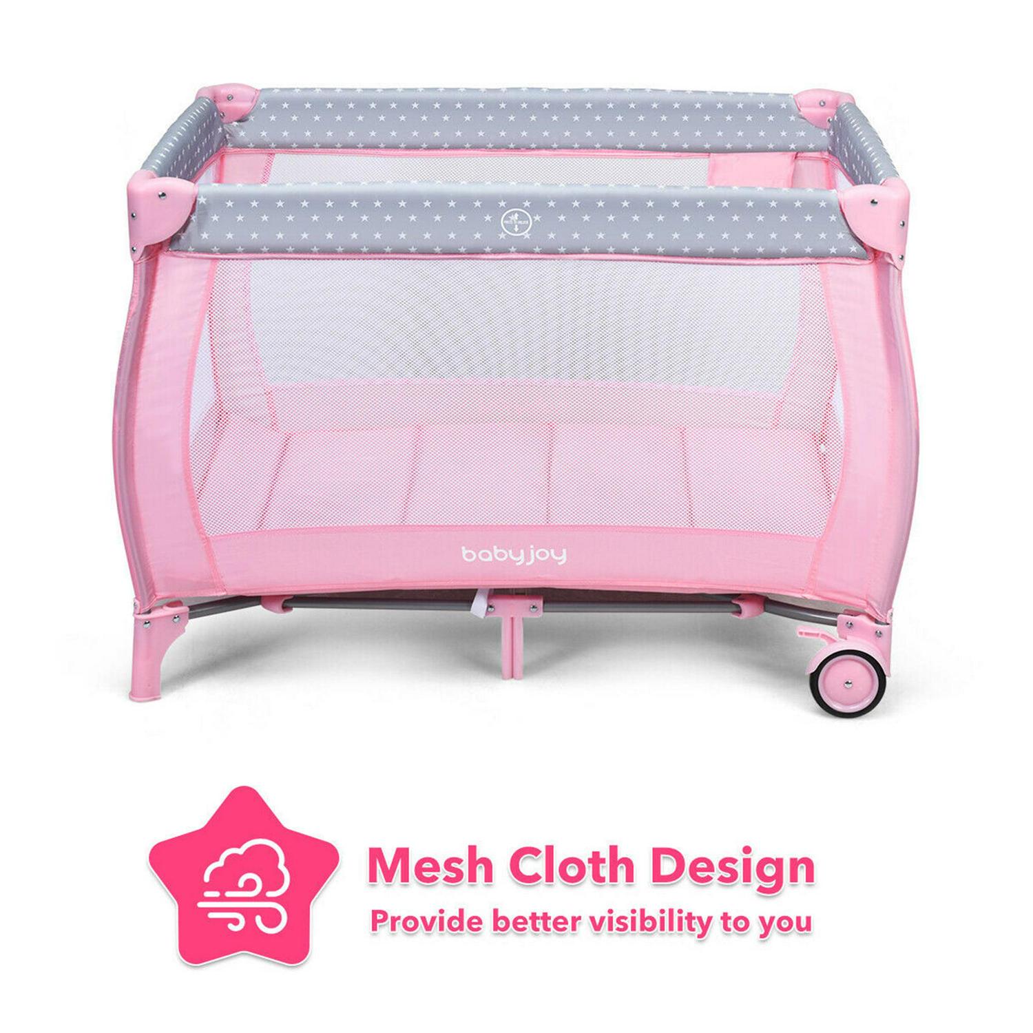 Gymax Portable Foldable Playpen Baby Playard Nursery Center with Changing Station, Pink, Unisex - Image 8