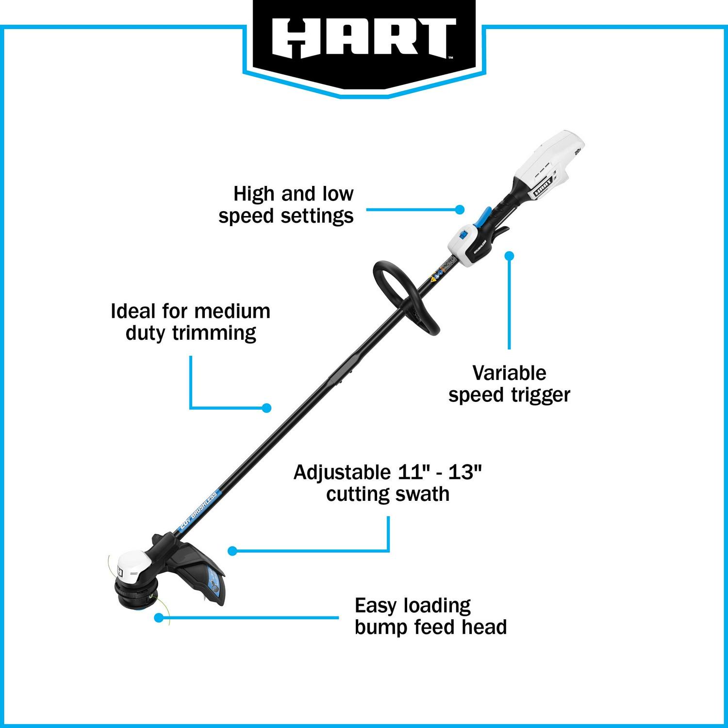 HART 20-Volt 13-inch Brushless Combo Kit, (1) 4.0Ah Lithium-Ion Battery - Image 8