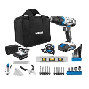 HART 20-Volt Cordless 36-Piece Project Kit, 3/8-inch Drill/Driver, 10-inch Storage Bag and 26P 3/8-inch Mechanics Set Bundle, (1) 20-Volt 1.5Ah Lithium-Ion Battery
