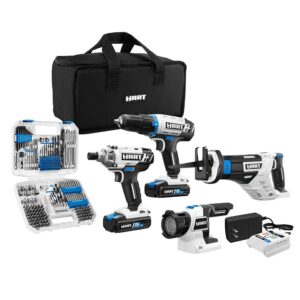 HART 20-Volt Cordless 4-Tool Combo Kit & 200-Piece Drill & Driver Accessory Kit, 16-inch Storage Bag, Charger & (2) 20-Volt 1.5Ah Lithium-Ion Battery