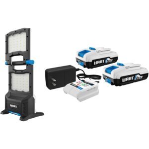 HART 20-Volt Hybrid LED Panel Light, 2,000 Lumens with 2-Pack 2Ah Battery and Charger Starter Kit Bundle