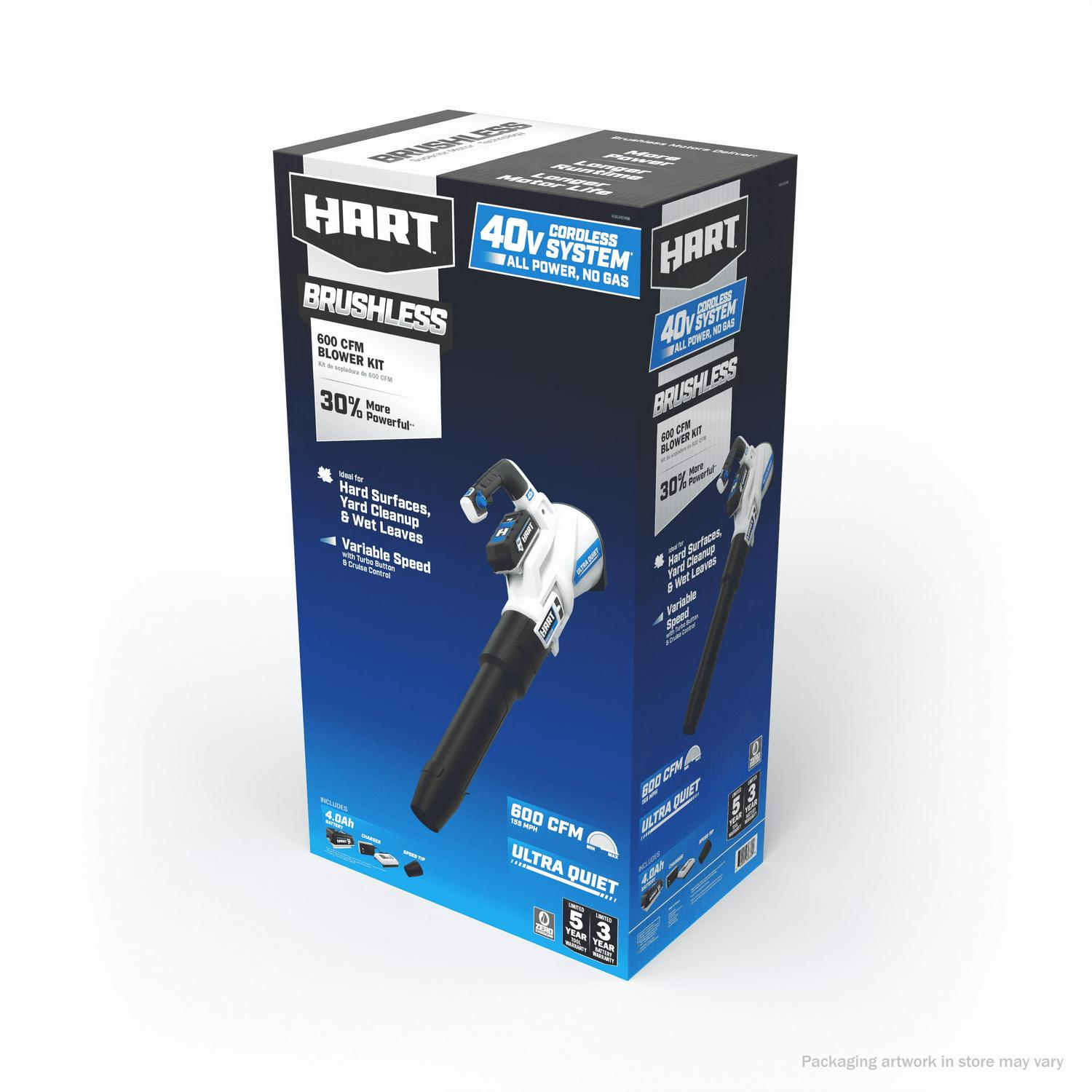 HART 40V 155 MPH at 600 CFM Cordless Brushless Axial Leaf Blower Kit, (1) 4.0Ah Lithium-Ion Battery - Image 2