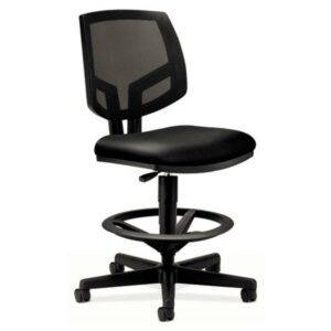 HON H5715.SB11.T Volt Series Mesh Back Adjustable Leather Task Stool with 22.88 in. to 32.38 in. Seat Height - Black