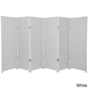 Red Lantern 4 ft. Short Woven Fiber Folding Screen - White - 6 Panel