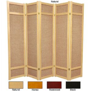 Red Lantern 6 ft. Tall Jute Shoji Screen - 5 Panel - Rosewood