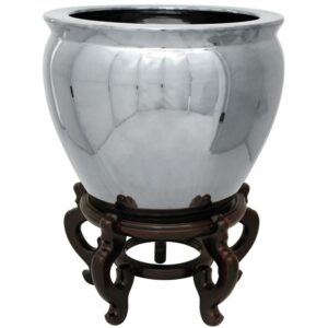 Red Lantern 12" Pure Silver Porcelain Fishbowl Planter