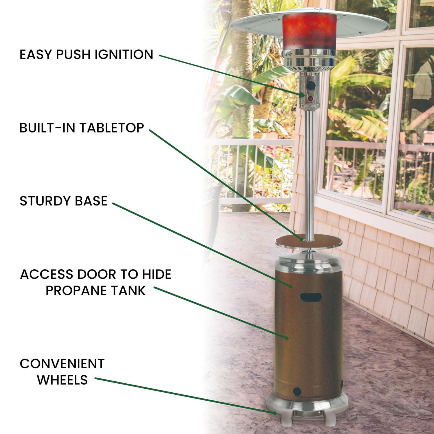 Hanover 7-Ft. 48,000 BTU Steel Umbrella Propane Patio Heater in Bronze and Stainless Steel with Weather-Protective Cover - Image 8