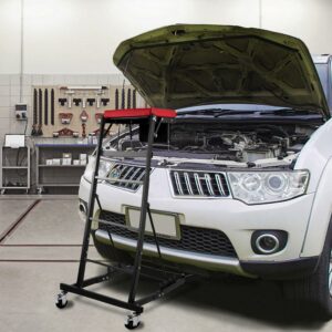 BENTISM 400Lbs Foldable Topside Creeper Adjustable Height Movable Ladder With 4 Wheels