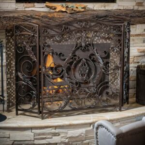 Christopher Knight Home Waterbury Fireplace Screen by - N/A Gold Flower on Black