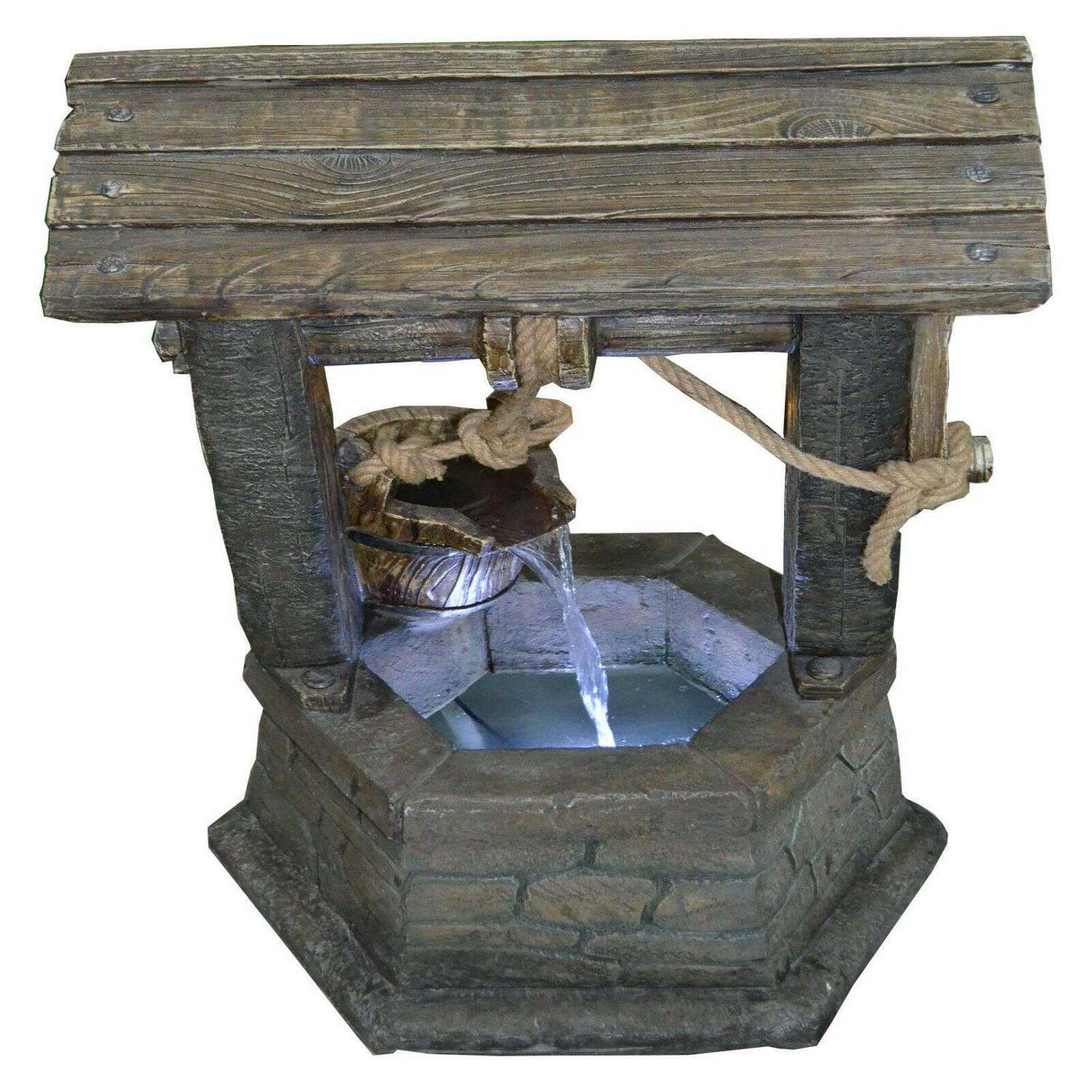 Hi-Line Gift Ltd Fountain- Wishing Well with Pouring Bucket & LED Light - Image 2