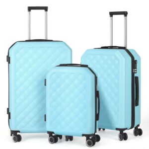 Hikolayae Cottoncandy Hardside Spinner Luggage Sets in Azure Blue, 3 Piece - TSA Lock