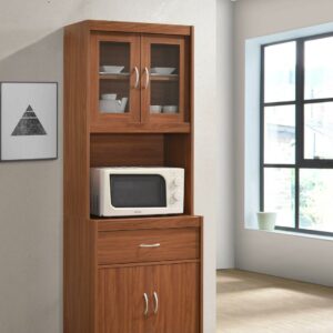 Hodedah Kitchen Cabinet with 1-Drawer, plus Space for Microwave in Cherry