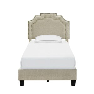 Home Meridian Shaped Twin All-In-One Upholstered Bed in Linen