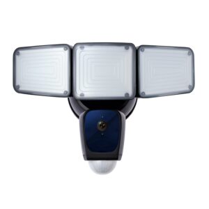 Home Zone Security Triple Head Flood Light Camera – 3500 Lumen LED + 1080P + 128GB Storage, Black
