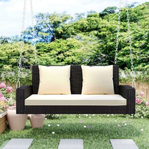 Hommoo PE Wicker Porch Swing - Brown and Beige
