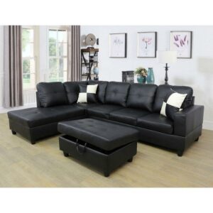 Hommoo Semi PU Leather Sectional Sofa, L Shaped Couch, Sectional Sofa Set for Small Space Living Room, Black(Without Ottoman)