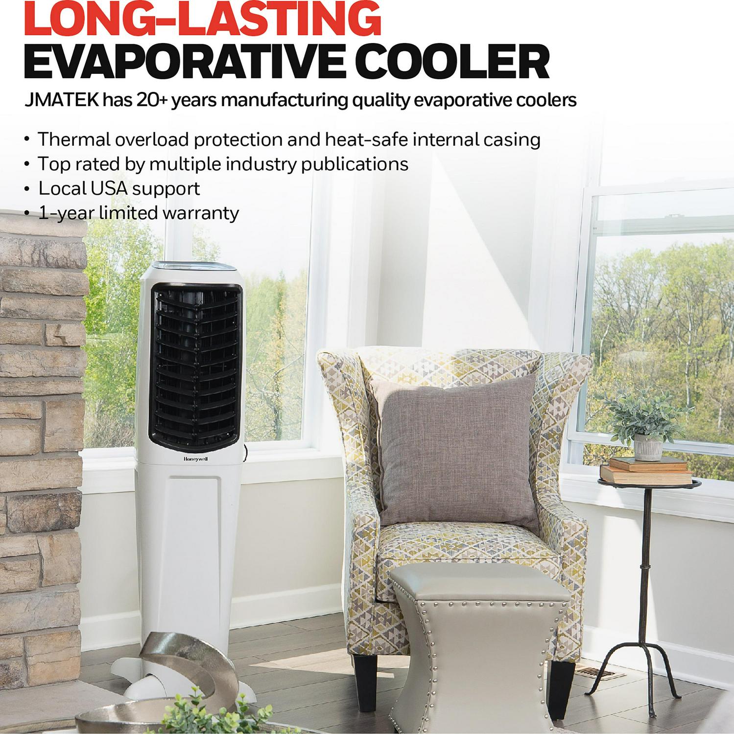 Honeywell 588 CFM 120V 487 Sq. ft Portable Evaporative Tower Cooler with Fan, Humidifier & Remote, TC50PEU - Image 2