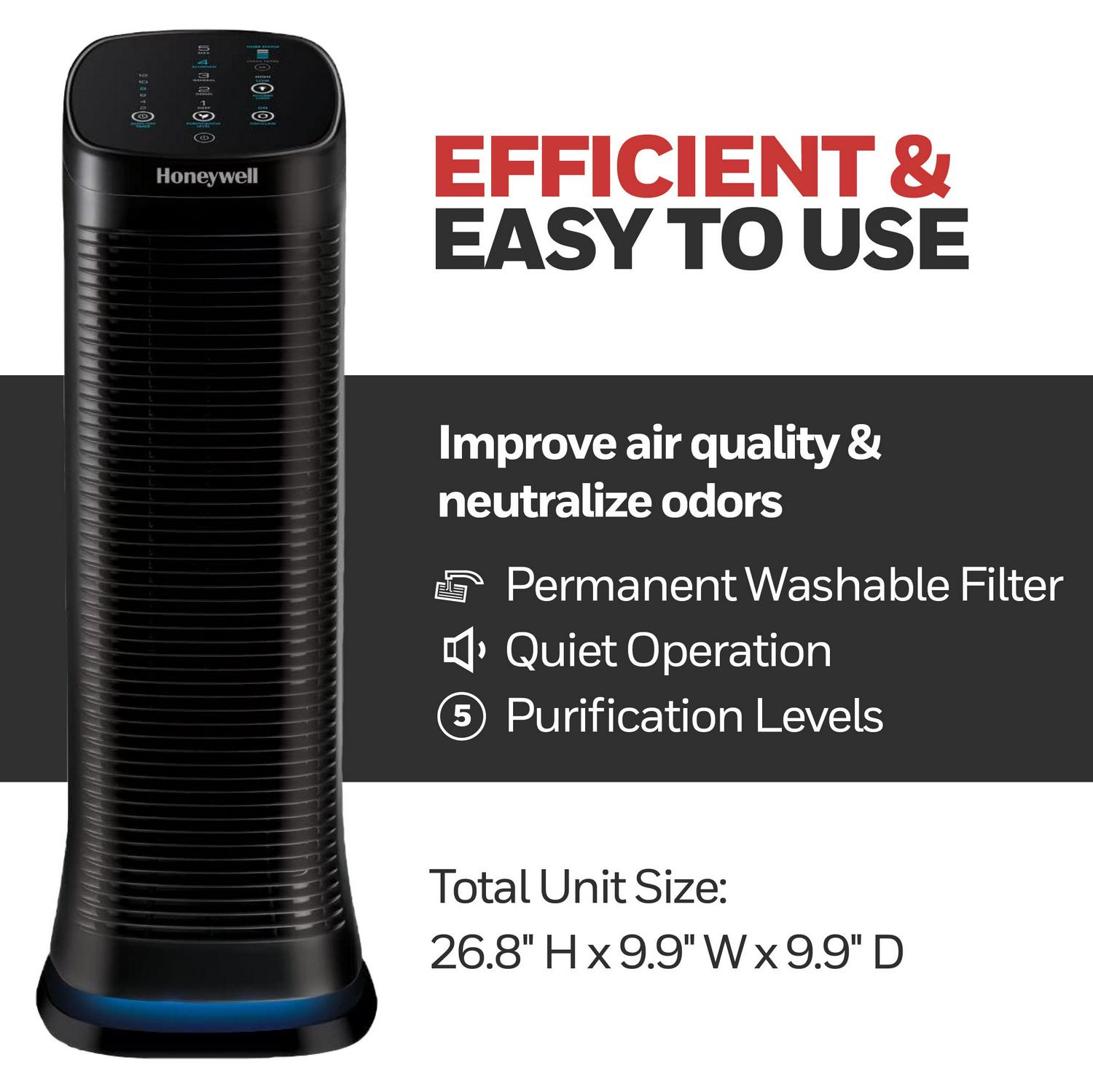 Honeywell Air Purifier with Permanent Washable Filter for Home, 1208 Sq. Ft. Rooms in 1 hour, Reduces Dust, Pet Dander, Smoke, Black, HFD320 - Image 6