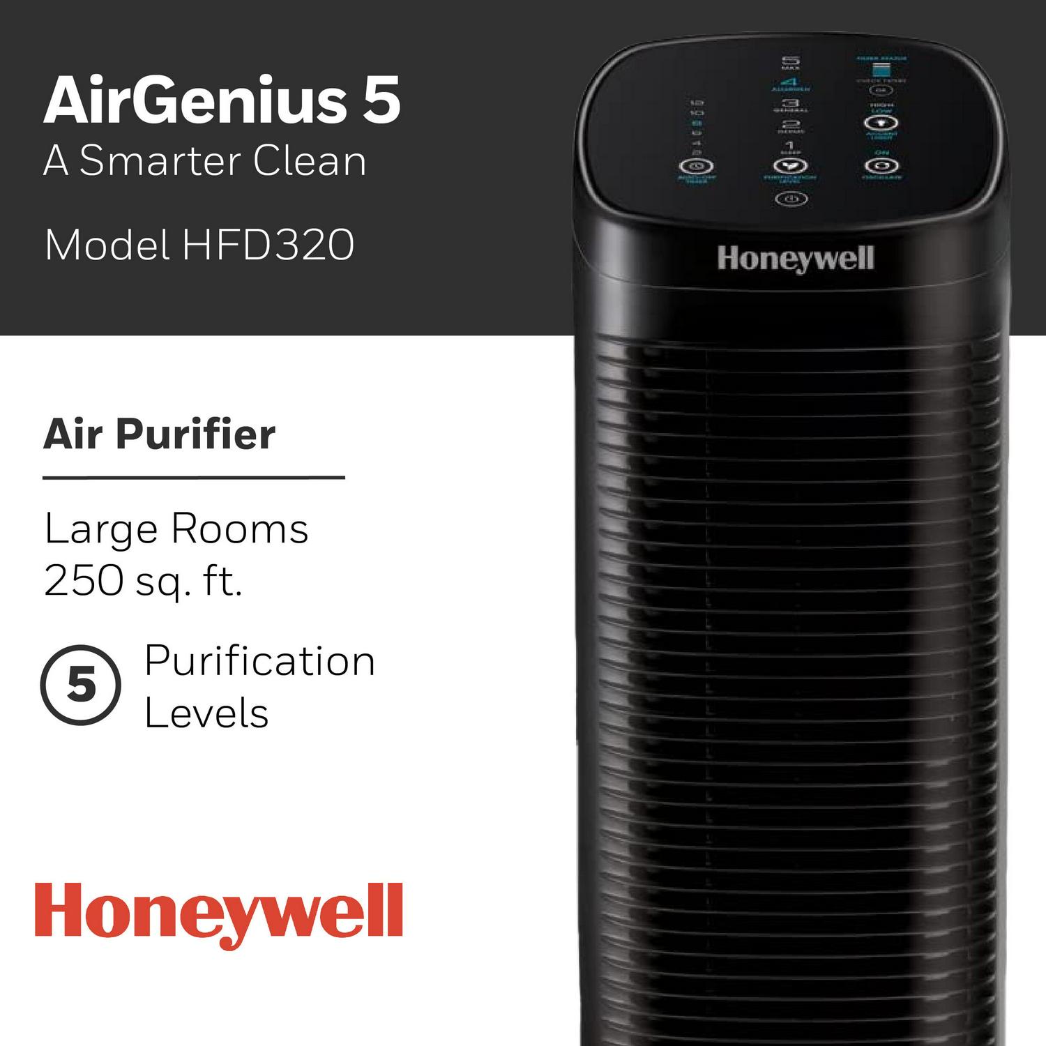 Honeywell Air Purifier with Permanent Washable Filter for Home, 1208 Sq. Ft. Rooms in 1 hour, Reduces Dust, Pet Dander, Smoke, Black, HFD320 - Image 4