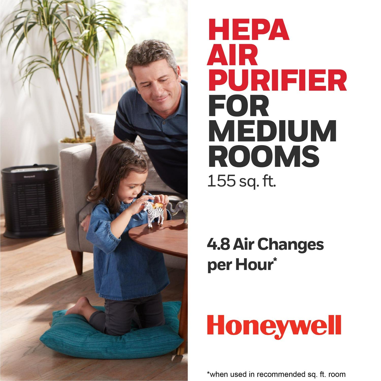 Honeywell Allergen Plus HEPA Air Purifier Allergen Reducer,155 sq ft, Wildfire/Smoke, Pollen, Pet Dander, Dust, HPA100 - Image 4