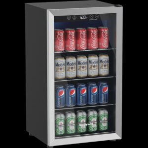 Honeywell Beverage Refrigerator and Cooler, 116 Can Mini Fridge with Glass Door for Soda Beer or Wine for Office or Bar with Adjustable Removable Shelving