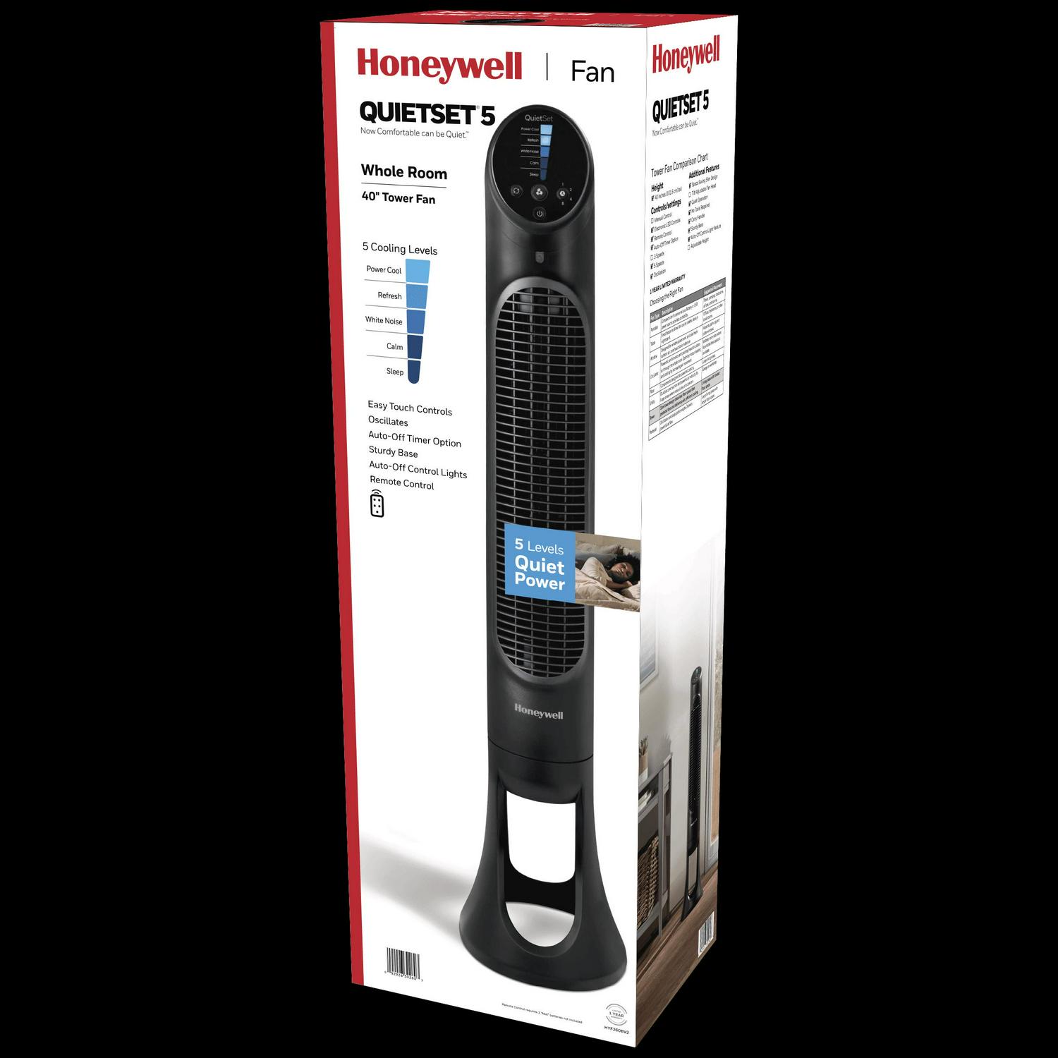 Honeywell 40" Black Quiet Set Oscillating Tower Fan, 30ft Air Circulation Power, 5 Speed, Auto Off Timer, HYF260B - Image 15