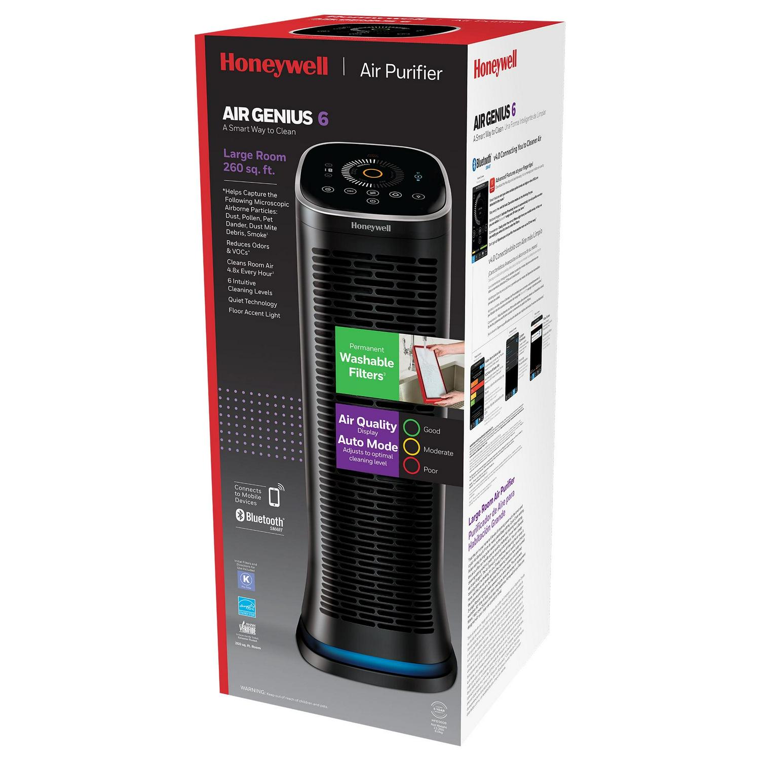 Honeywell Air Purifier, HFD360, 260 sq ft, ifD Particle Washable Filter, Bluetooth, Allergen, Smoke, Pollen, Dust Reducer - Image 8