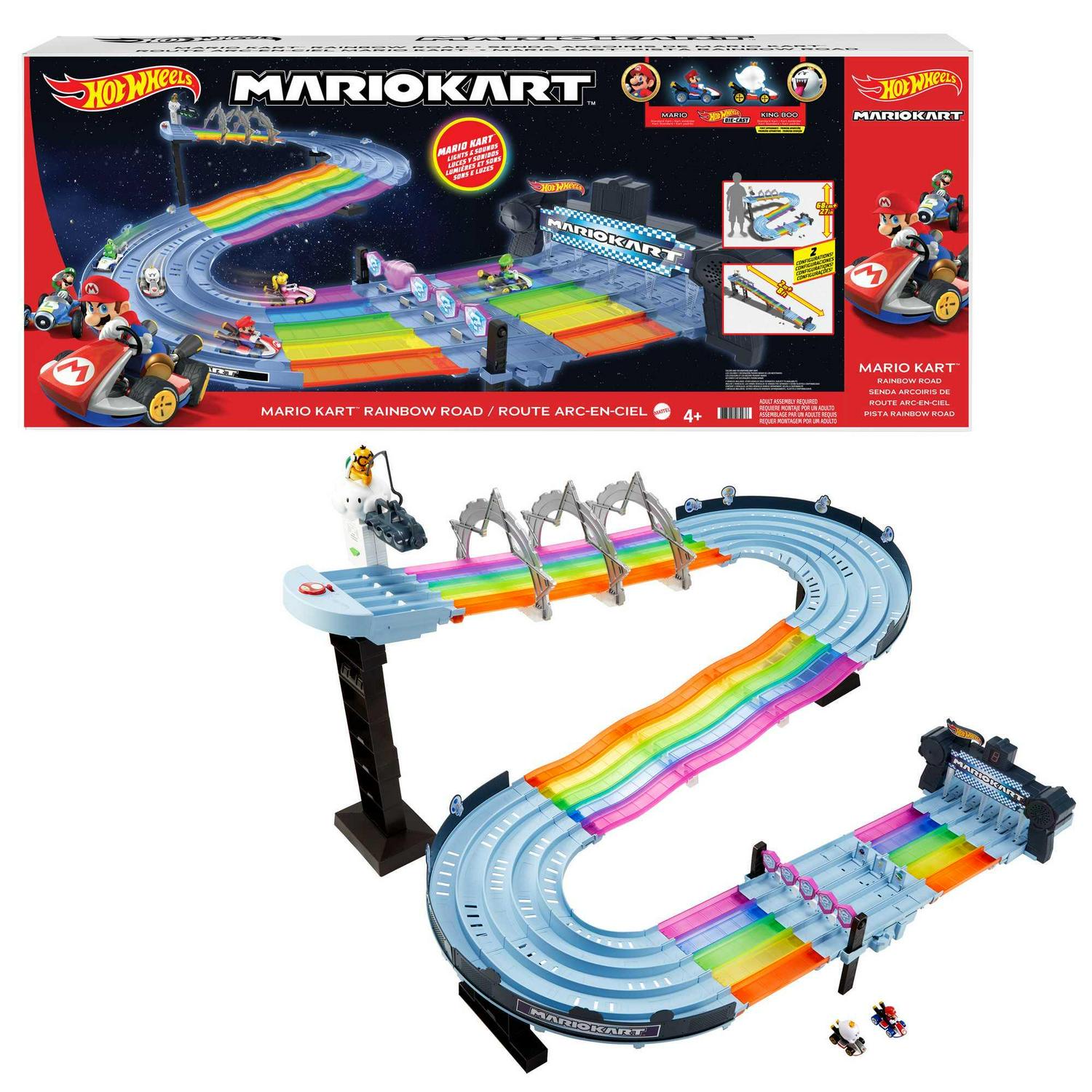 Hot Wheels Mario Kart Rainbow Road Raceway Set with Two 1:64 Scale Vehicles