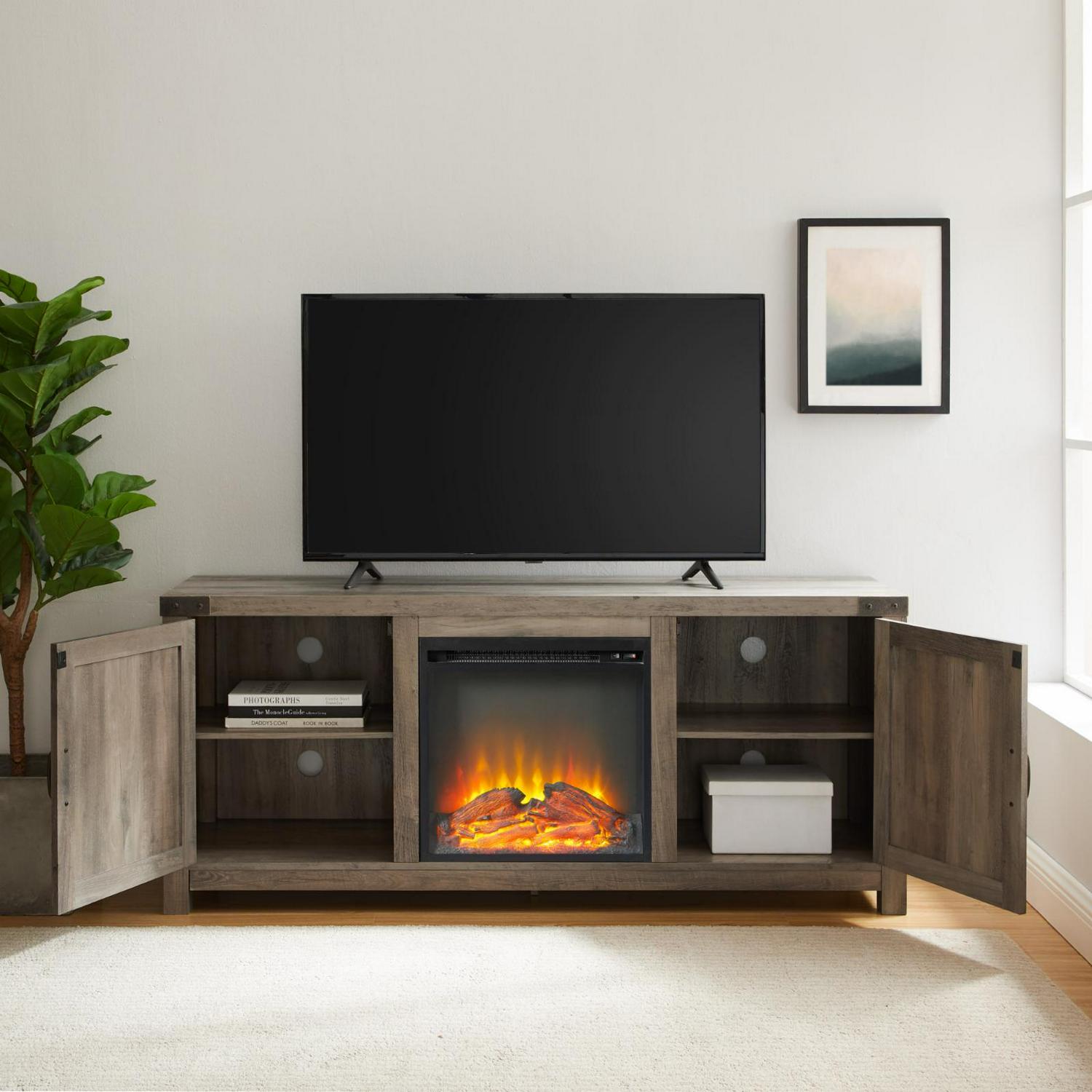 Walker Edison Modern Farmhouse Fireplace TV Stand for TVs up to 65", Grey Wash - Image 5