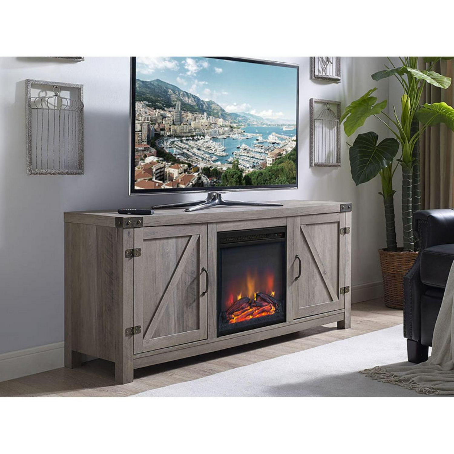 Walker Edison Modern Farmhouse Fireplace TV Stand for TVs up to 65", Grey Wash - Image 4