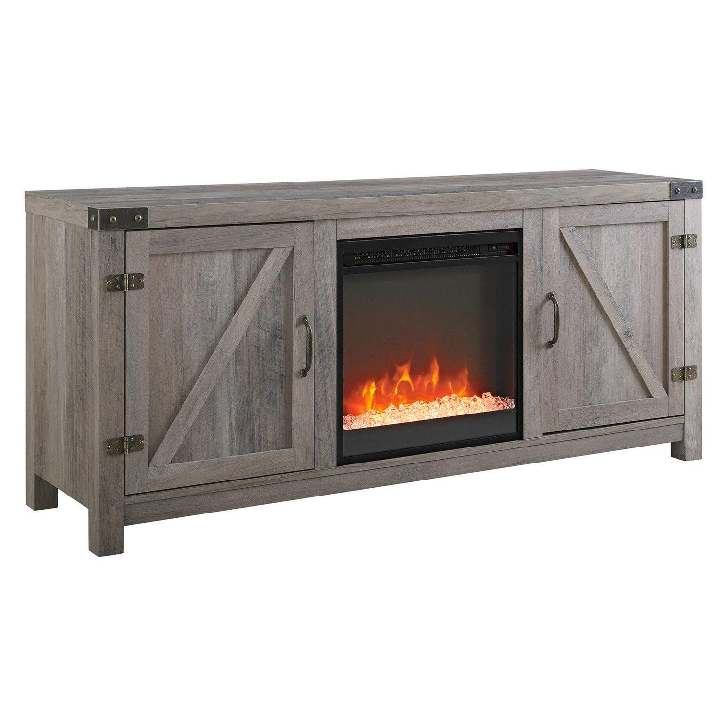 Walker Edison Modern Farmhouse Fireplace TV Stand for TVs up to 65", Grey Wash