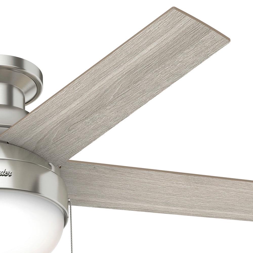 Hunter - Anslee Indoor Low Profile Ceiling Fan With Light, 46-inch, Brushed Nickel, Modern-style, 3-speed WhisperWind Motor, 50278, for Living Rooms, Bedrooms - Image 2