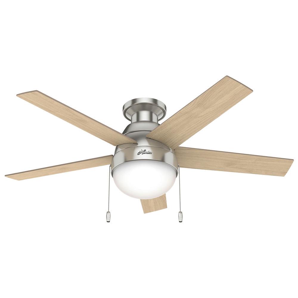 Hunter - Anslee Indoor Low Profile Ceiling Fan With Light, 46-inch, Brushed Nickel, Modern-style, 3-speed WhisperWind Motor, 50278, for Living Rooms, Bedrooms - Image 4