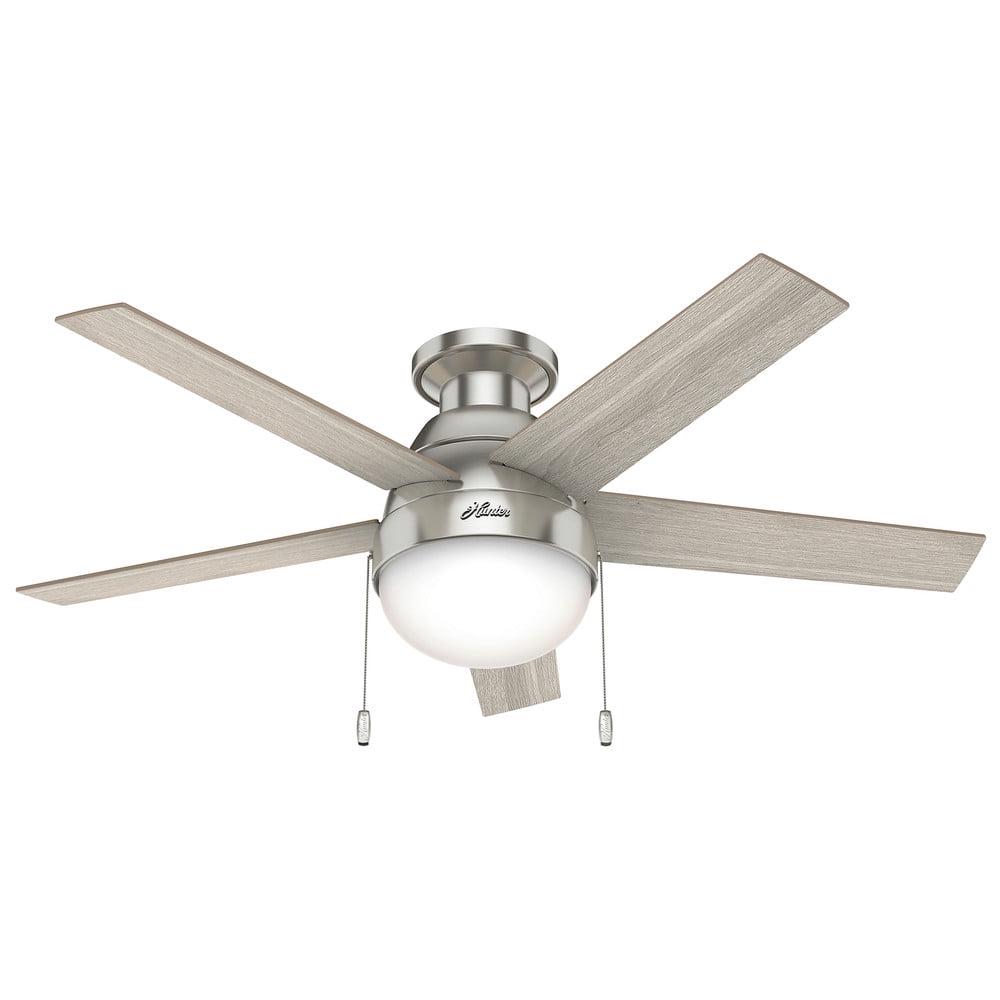 Hunter - Anslee Indoor Low Profile Ceiling Fan With Light, 46-inch, Brushed Nickel, Modern-style, 3-speed WhisperWind Motor, 50278, for Living Rooms, Bedrooms