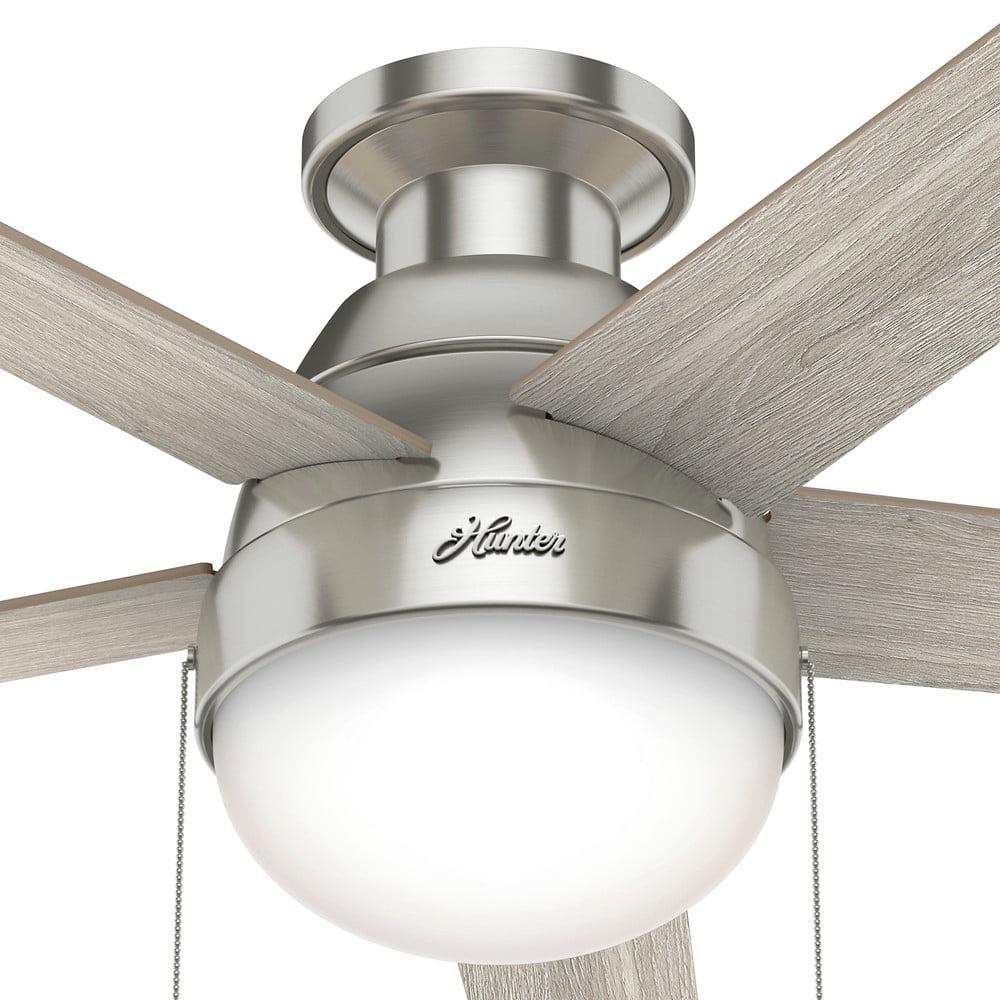 Hunter - Anslee Indoor Low Profile Ceiling Fan With Light, 46-inch, Brushed Nickel, Modern-style, 3-speed WhisperWind Motor, 50278, for Living Rooms, Bedrooms - Image 8