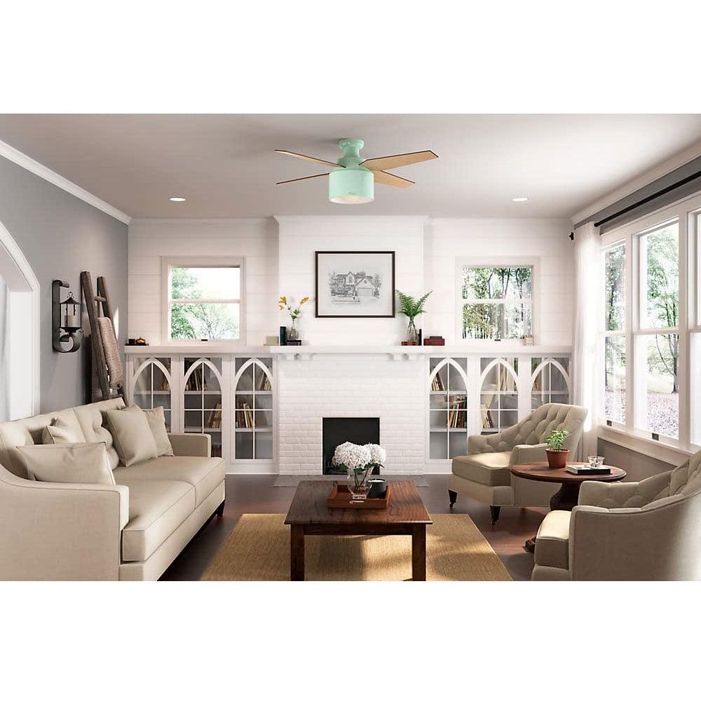 Hunter - Cranbrook Indoor Low Profile Ceiling Fan With Light, Remote, 52-inch, Mint, Modern-style, 3-speed WhisperWind Motor, 59260, for Living Rooms, Bedrooms - Image 3